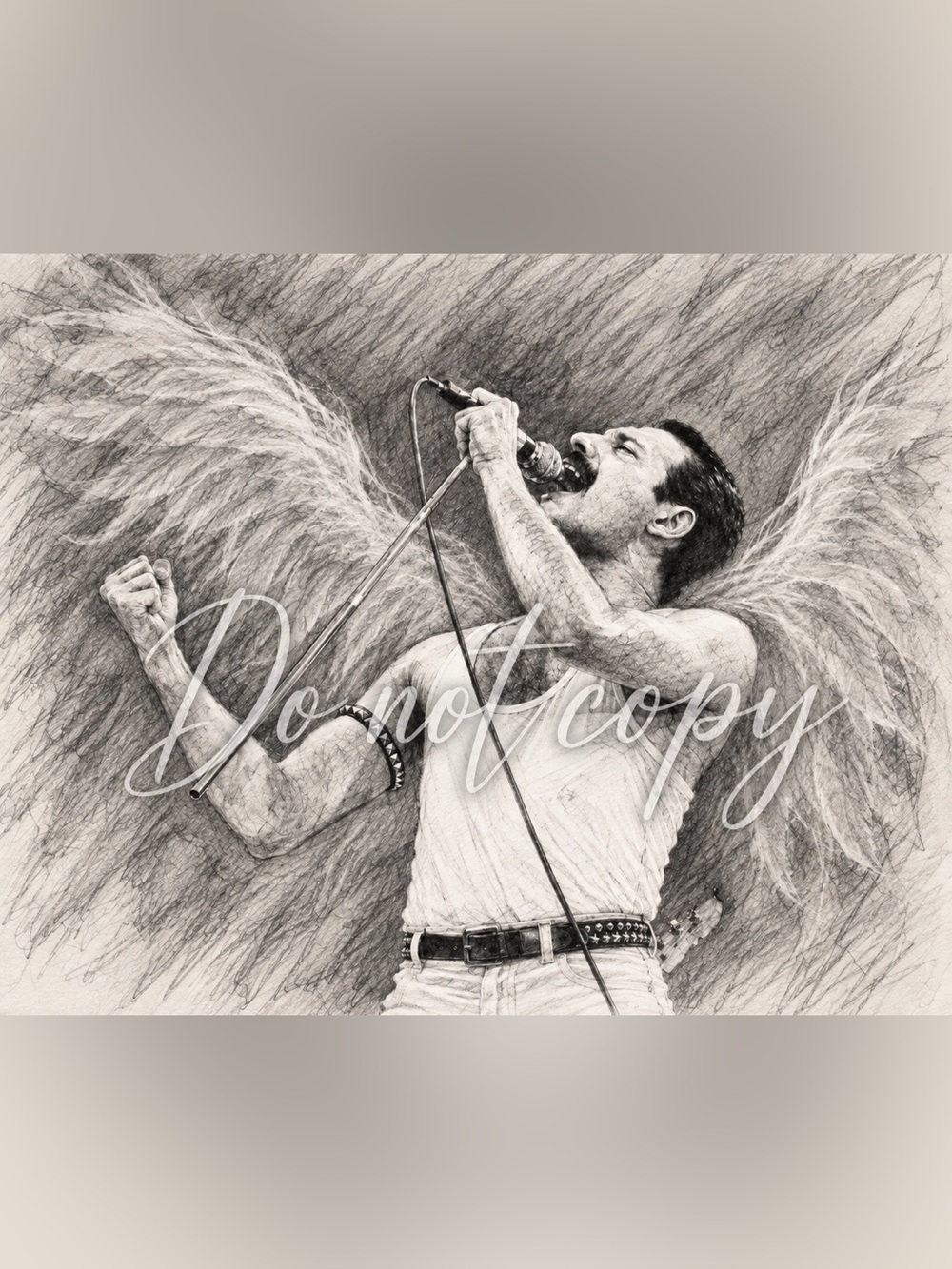 Freddie Mercury Angel Wings Queen Art Print Sketch Rock Singer Music 8x10